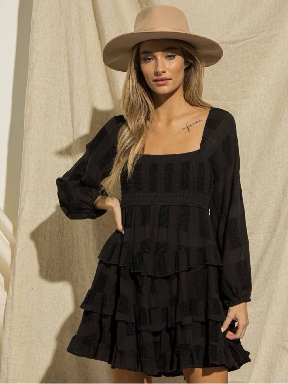 Altar’d State Black Textured Square Neck Mini Dress M Witchy Whimsy Goth Fall